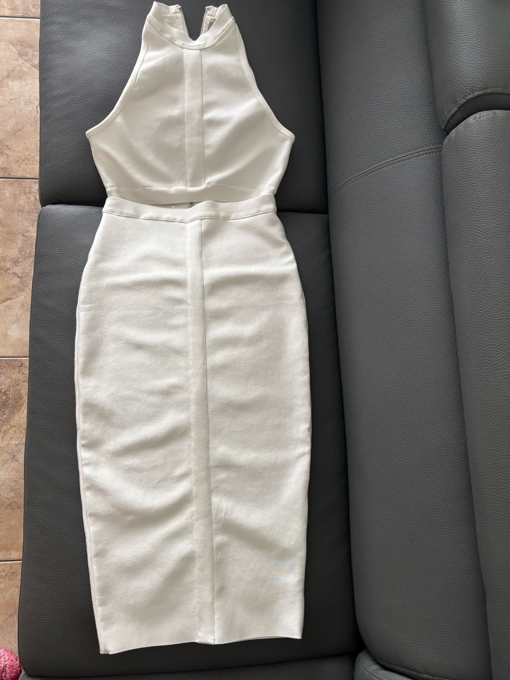 Herve Leger White Halter Midi Dress - Sleek Cutout Design